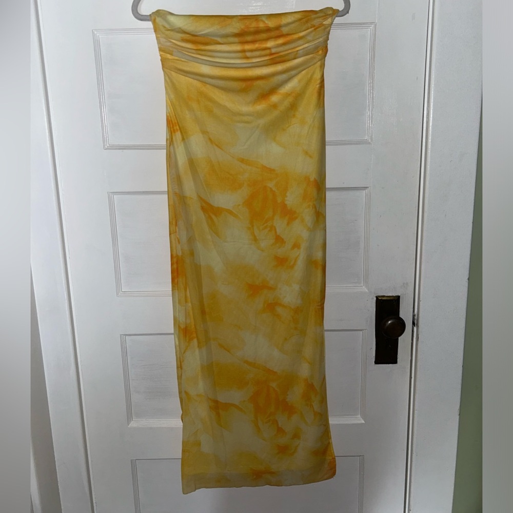 Yellow strapless floral dress